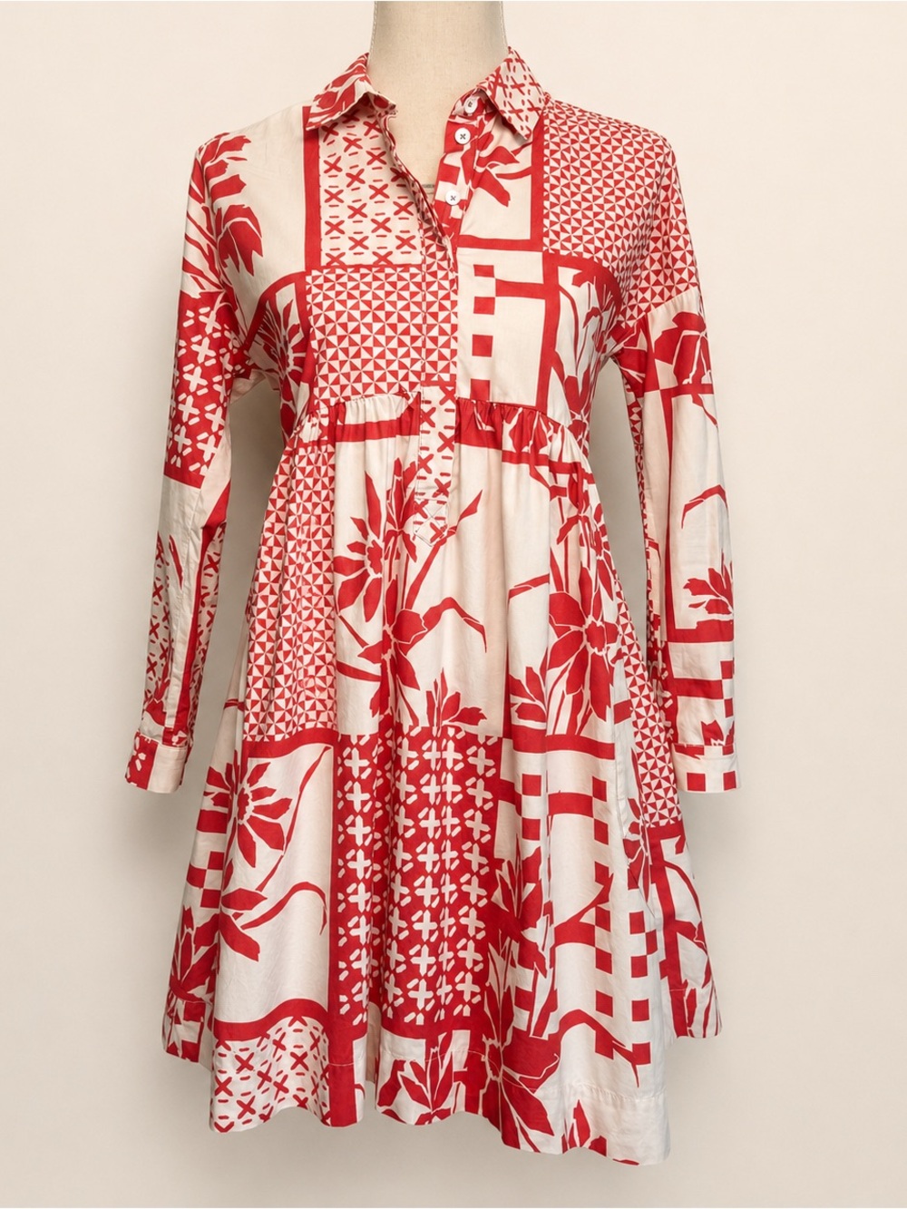 Maeve Anthropologie Printmaker Poplin Shirt Dress Size L Coral Red